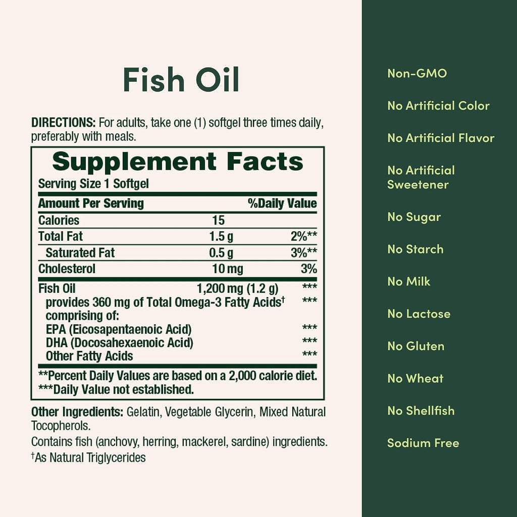 Nature's Bounty Fish Oil Omega 3 Supplements - Supports Heart Health, 1200 Mg Fish Oil, Omega-3, 200 Softgels (Pack of 1)