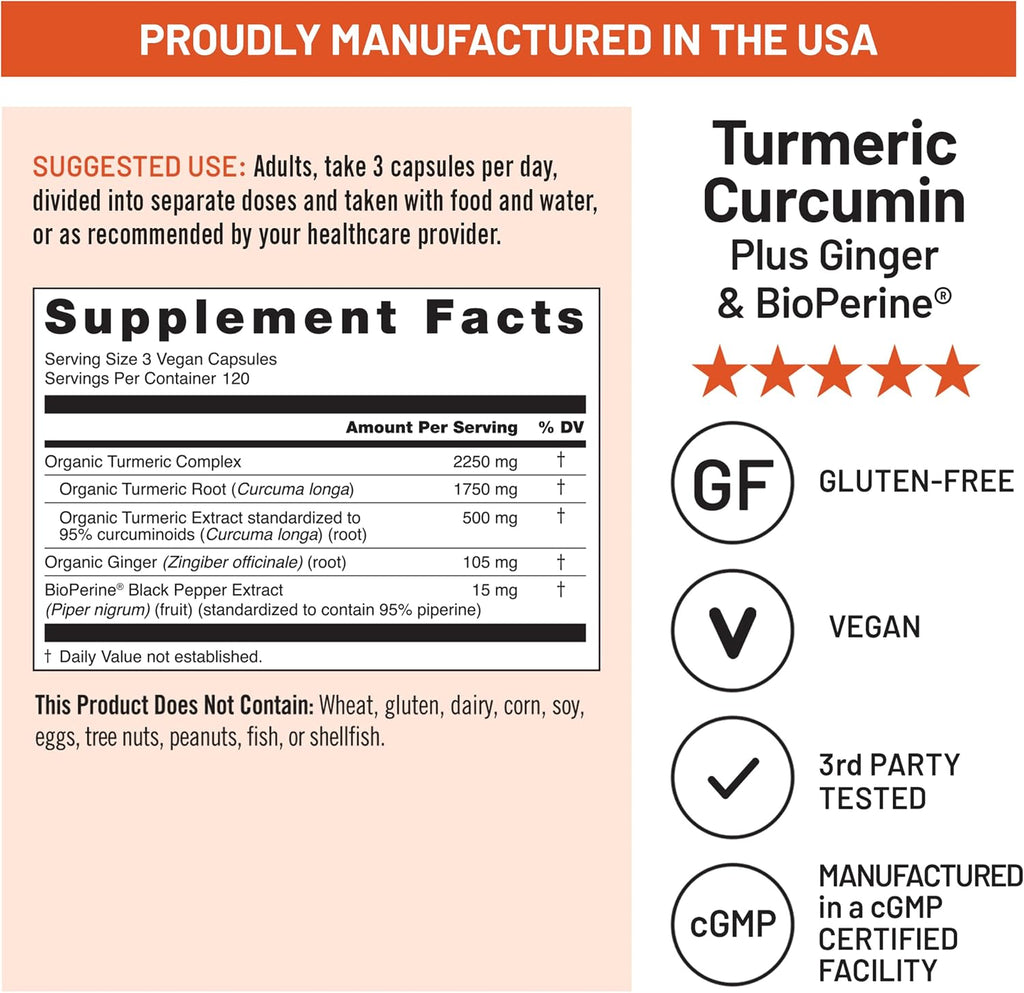 NatureWise Turmeric Curcumin 2250mg Supplement with BioPerine, 360 Capsules